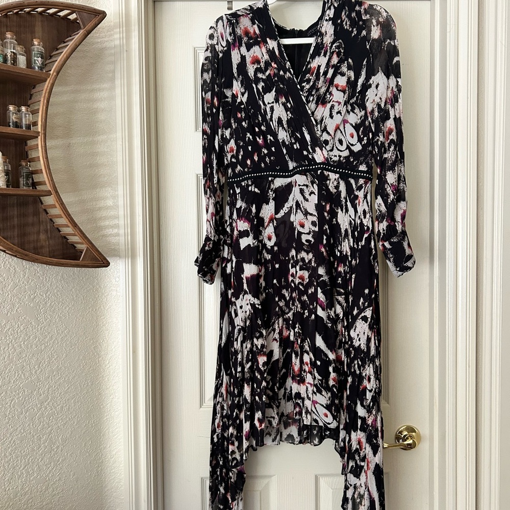 All Saints Asymmetrical Dress - Black and Pink